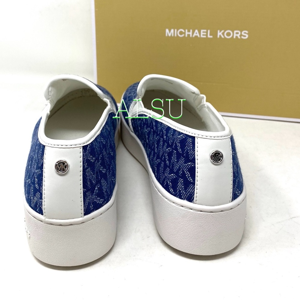 SANTA’S DEAL 🎄 Michael Kors Platform Teddi Slip On Jacquard Blue Women Size 7.5 - Picture 5 of 11
